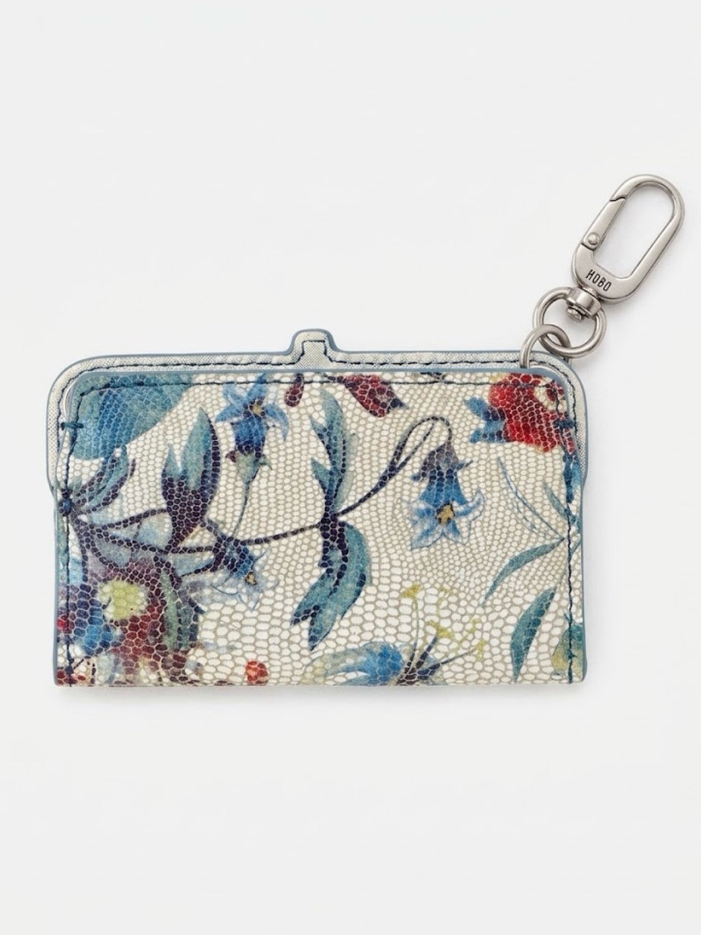 HOBO Max Leather Card Case Keychain Wallet Floral Lace Print Blue Red